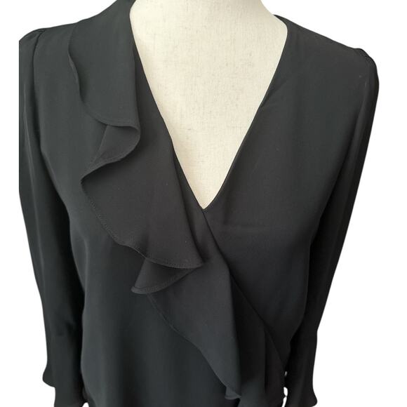 Parker Black Cocktail Party Ruffled V Neck Dress S - Picture 5 of 8